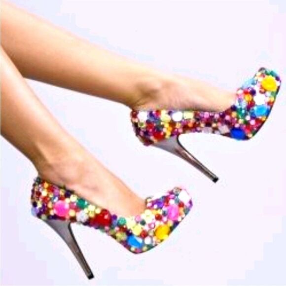 Haus of Price Women’s Size 7.5 Dazie Stilettos Multicolor Bling Designer Heels - Picture 2 of 16